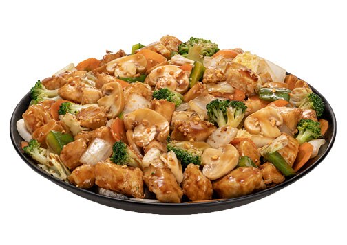 frango xadrez, comida típica chinesa servida com frango e pimentão